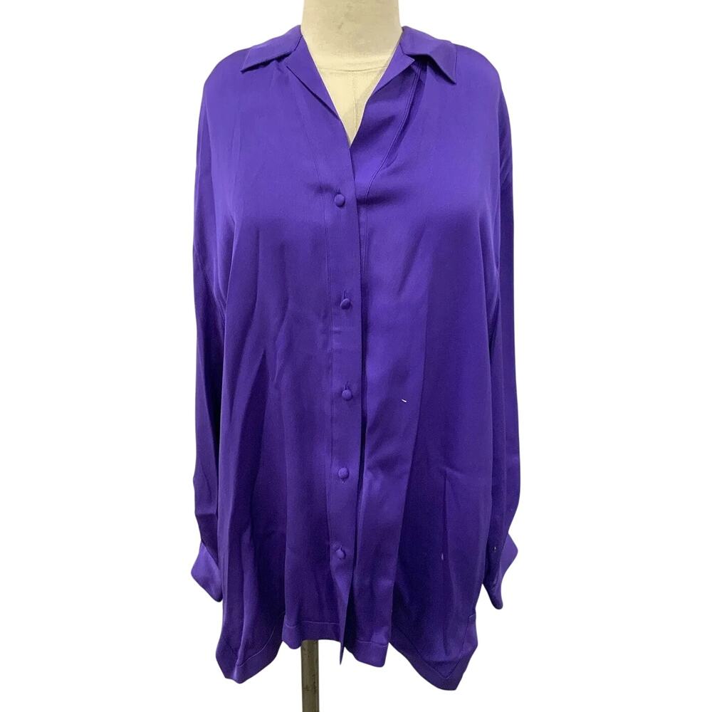 Vintage Starington 100% Silk Purple Blouse Womens Size 16 Hong Kong Button Front
